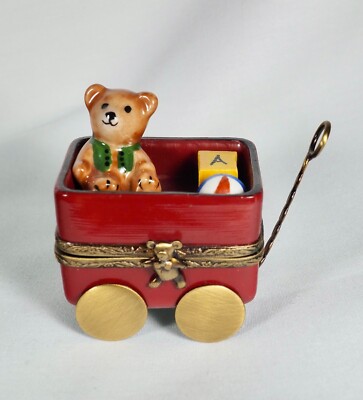 Peint main Limoges France Eximious Hinged Trinket Box Wagon