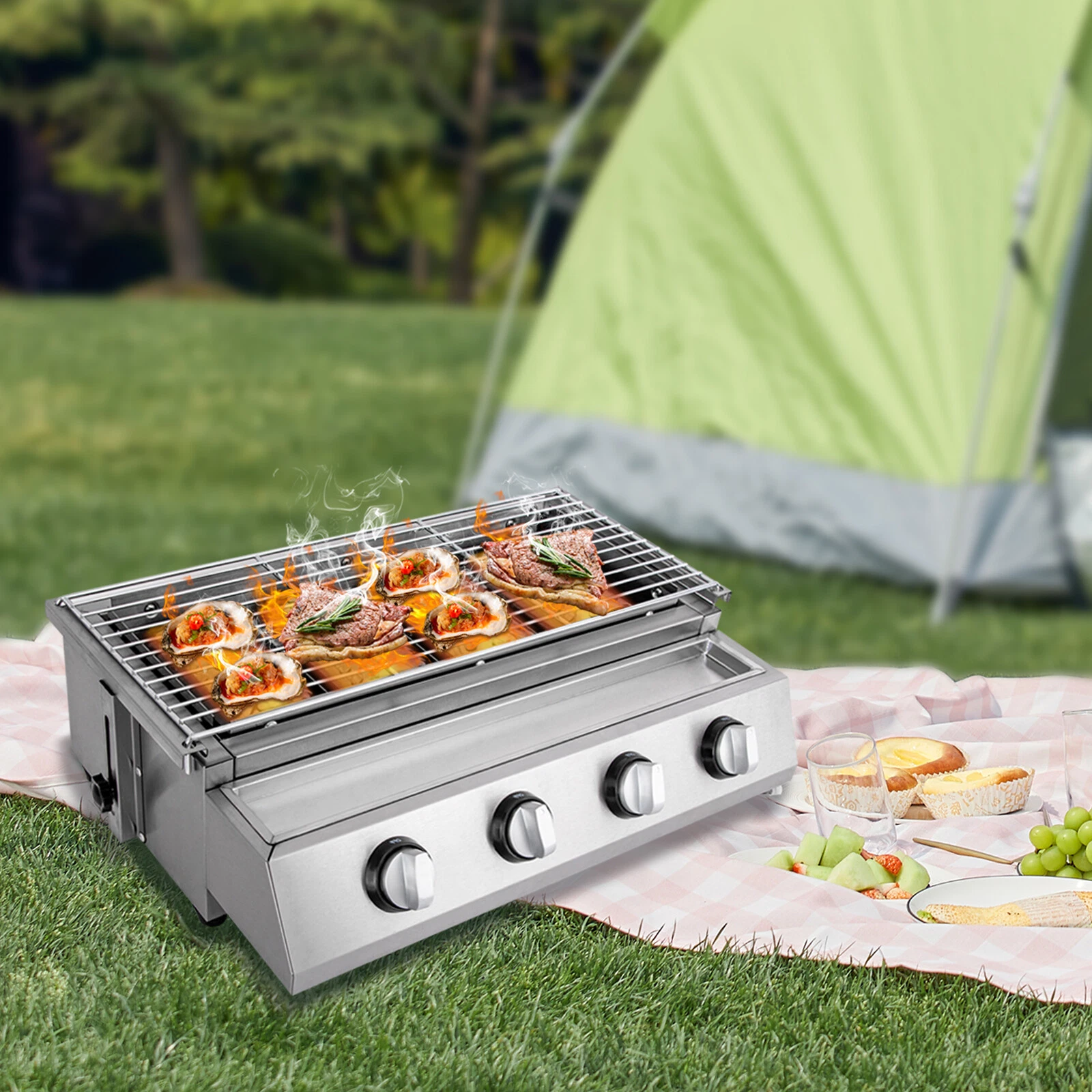 Profession Portable Stainless Steel Smokeless BBQ Grill Ceramic 4 Burners US