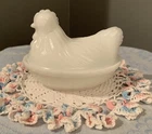 Vtg Mini Hazel Atlas Hen on Nest White Milk Glass HON 4.5 x 3.5 In.Trinket Dish