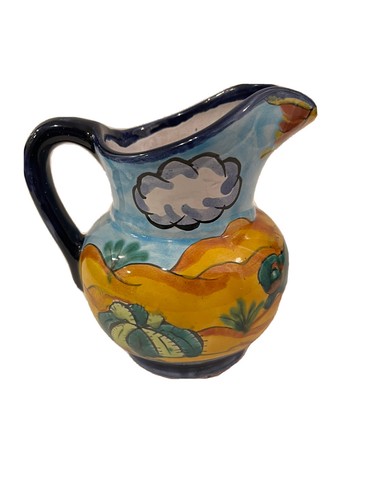Mexican Pottery Decorative Hand Made Hand Painted Pitcher Mexico Excellent 6.5” - Picture 2 of 12