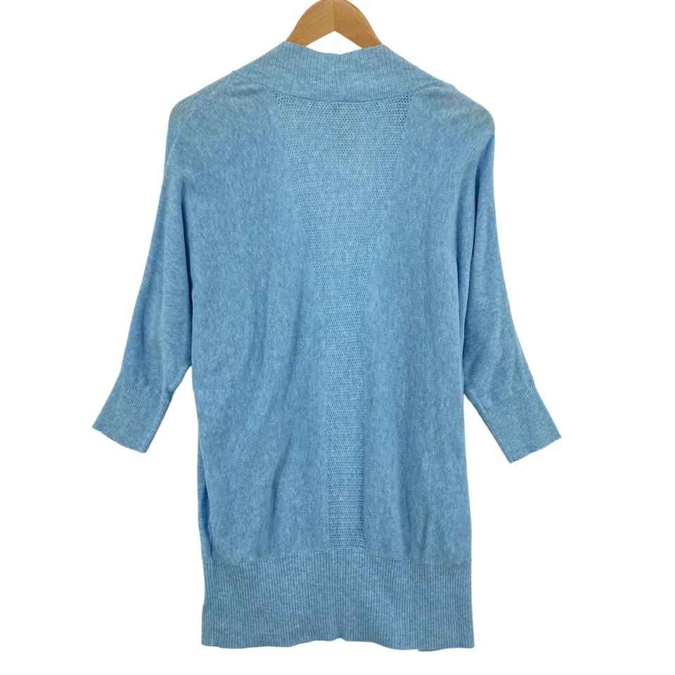 Suéter cárdigan para mujer Leo & Nicole azul algodón lino manga 1/2 frente abierto XS Foto 4 de 4