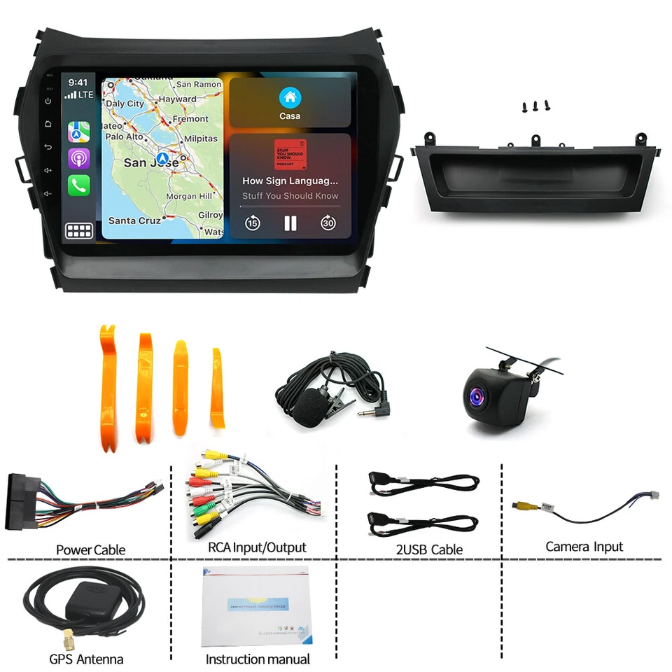 Apple Carplay Car Stereo Radio GPS Navi FM For Hyundai Santa Fe IX45 2013-2018 - Image 2 of 4