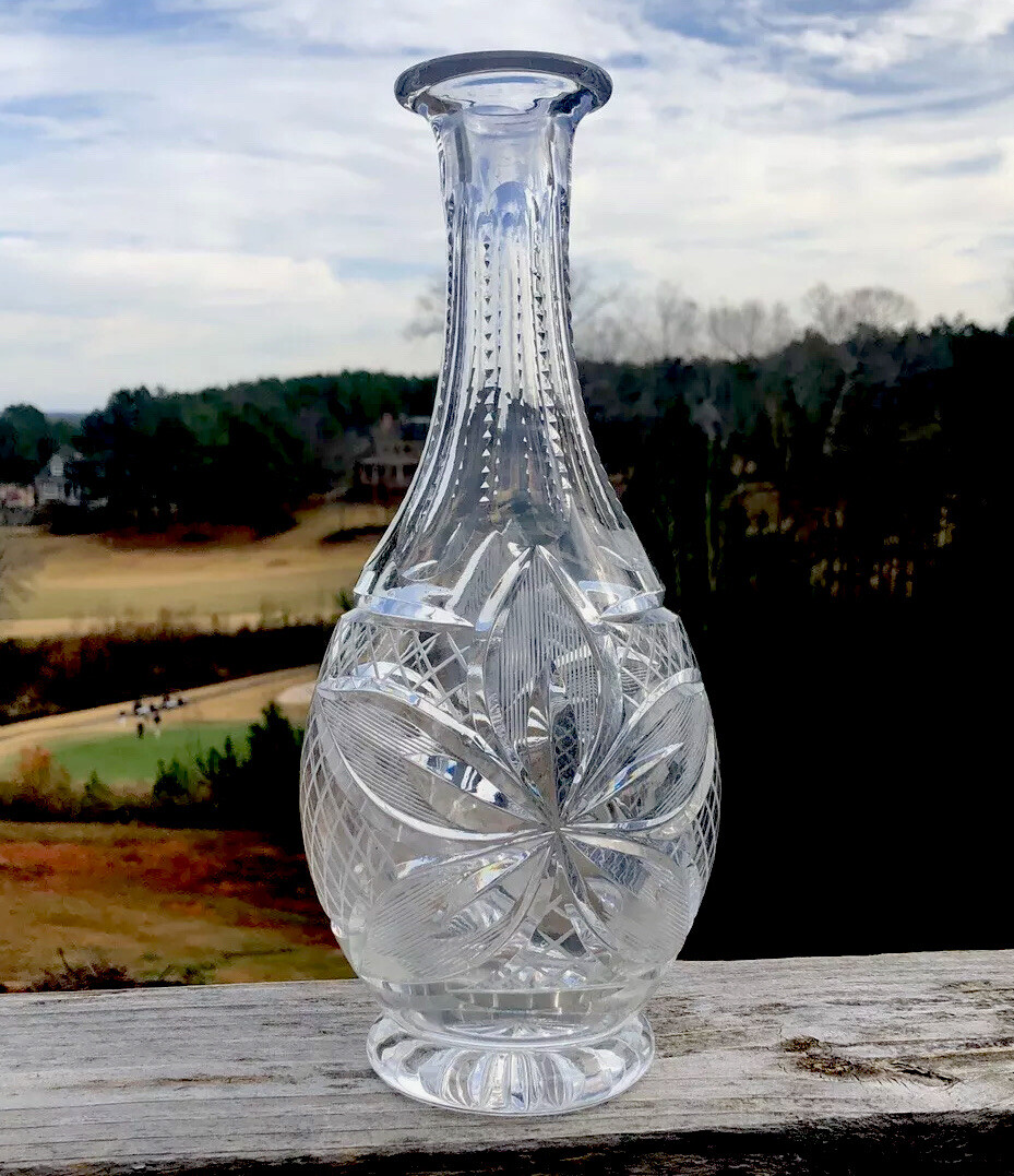 てじたるけい Vintage Cut Crystal Vase 12” Large & Heavy etched Flowers And