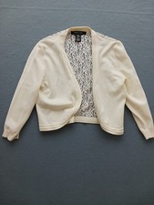 Croft  Madison Women's Casual Cardigan L Cream Cotton Lace Back Classic