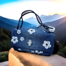 AUTH NWT Marc Jacobs The Mini Dual Sequin Daisy Denim Top Handle Bag- Indigo