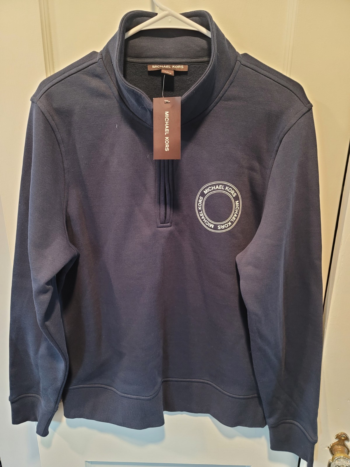 Michael Kors Men's Logo 1/4 Zip Mock Neck Knit Sweatshirt Midnight Size L thumbnail 7