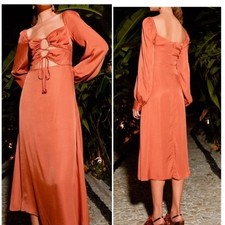 Farm Rio Dress Caramel Cutout Maxi in Satin