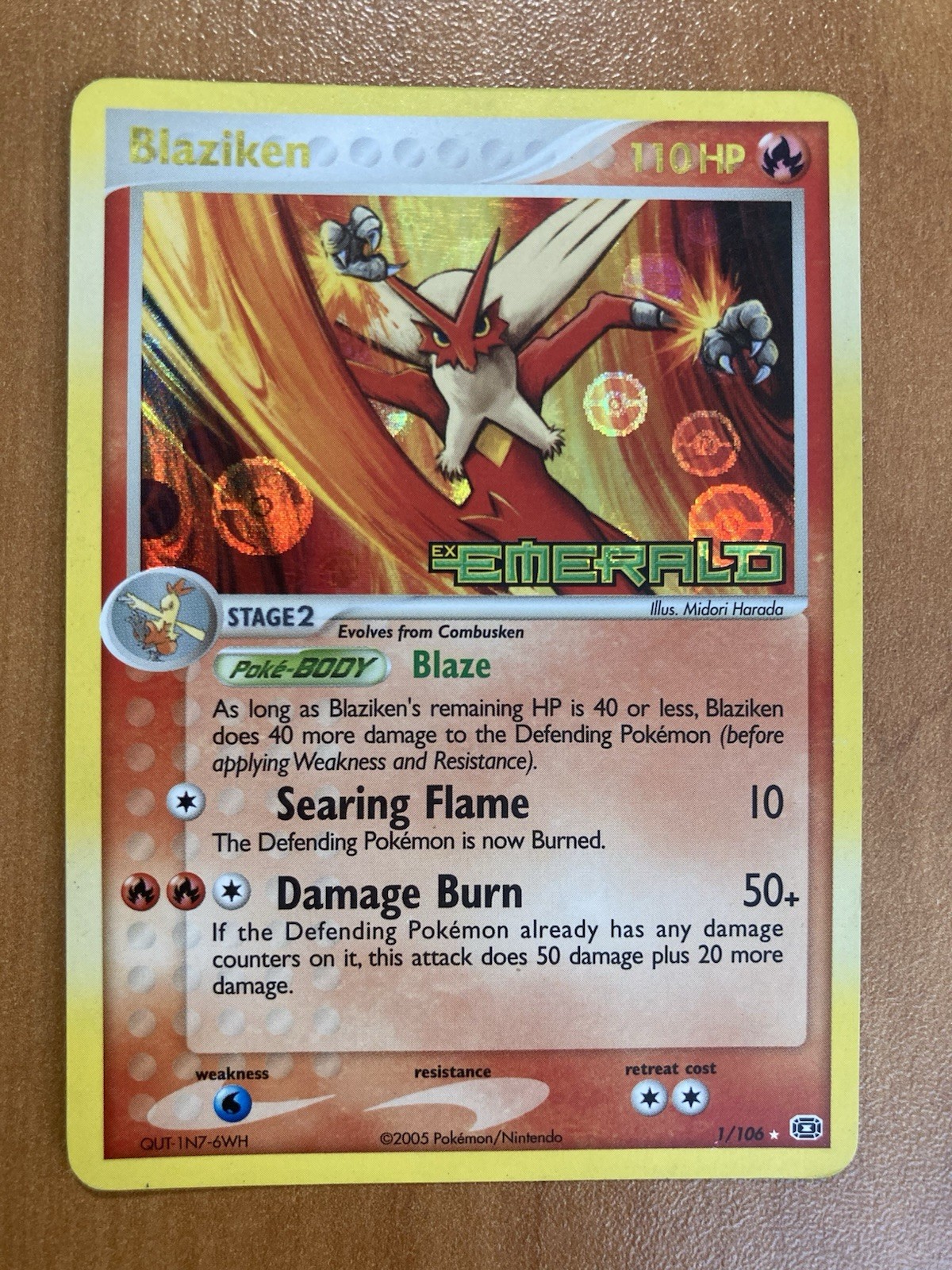 BLAZIKEN REVERSE HOLO STAMP 1/106 EX EMERALD POKEMON Card Rare Fast Ship LP