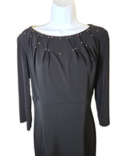 David Meister Black Dress Gather Gold Studs Jersey Knit Lined Women's Size 12