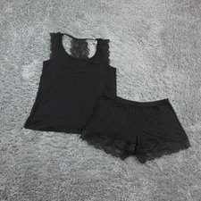 Adore Me Pajama Set Womens Medium Black Lace Tank Shorts Sleepwear NWT