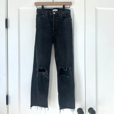 RE/DONE Originals 70s Stove Pipe Faded Coal With Rips Jeans 165-3WSTV27 Size 26