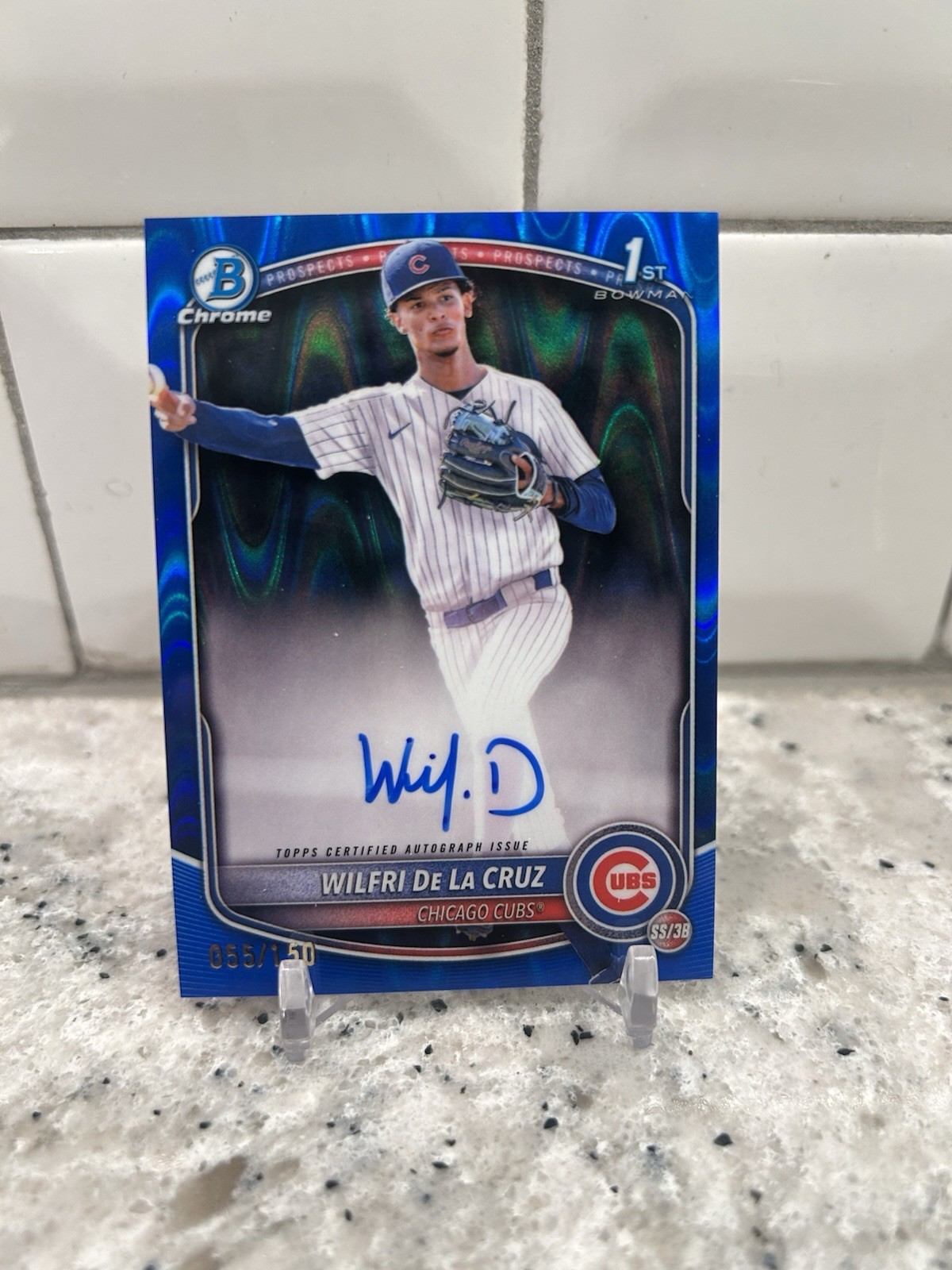 2025 Bowman Chrome Wilfri De La Cruz 1st Blue Raywave Refractor Auto #/150 ⚾️