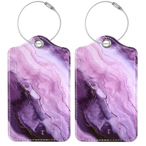 Tags For Suitcases, 2 Pack Cute Pu Leather Luggage Tag Laven