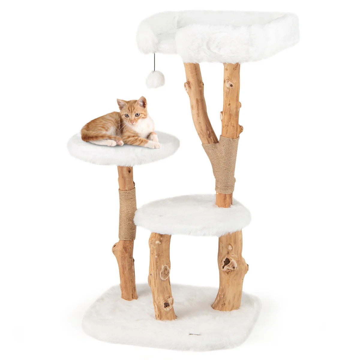 Arbre à chat en bois massif stable pour grand chat avec plateforme d'observation