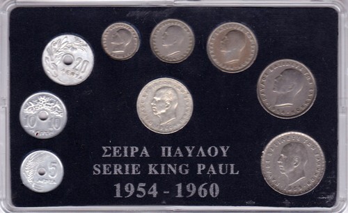 GREECE COINS 1954-1960, COMPLETE SET in case, VF/XF