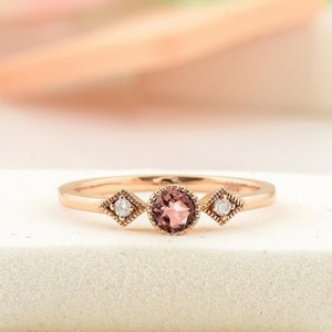 Authentic Dainty Tourmaline Engagement Ring Lab Grown Diamond Ring Gold Plated Silver Ring