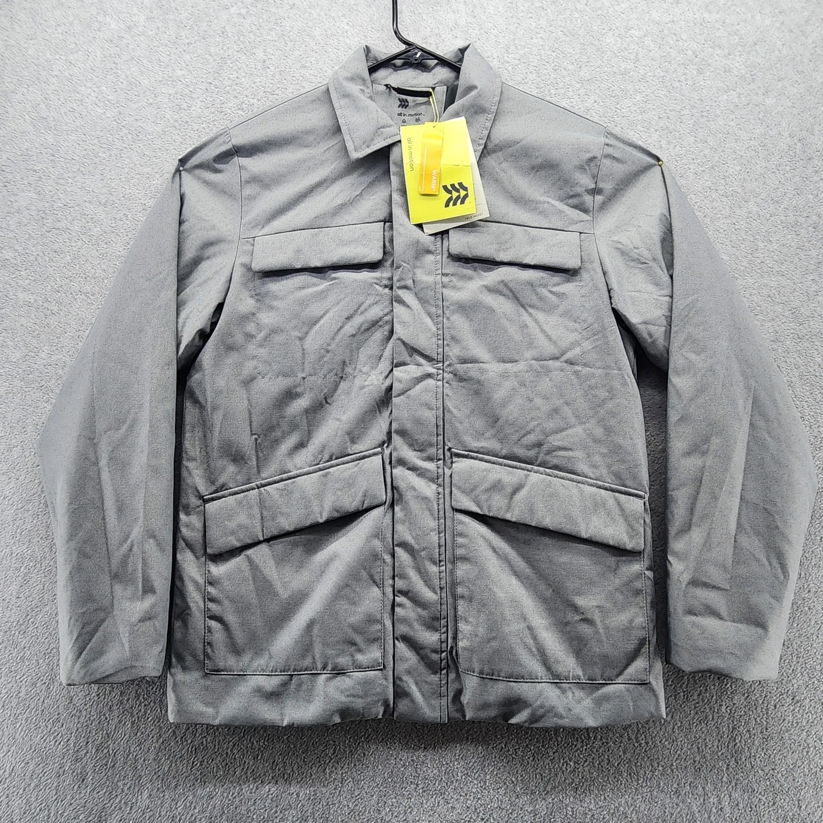 All In Motion Jacket Mens Small Gray Water Wind Resistant Utility Coat