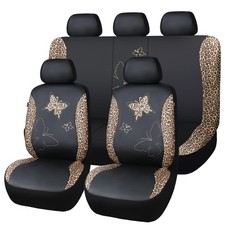 Faux Leather Car Seat Covers Full Set Leopard Brown Flying Banner Butterfly