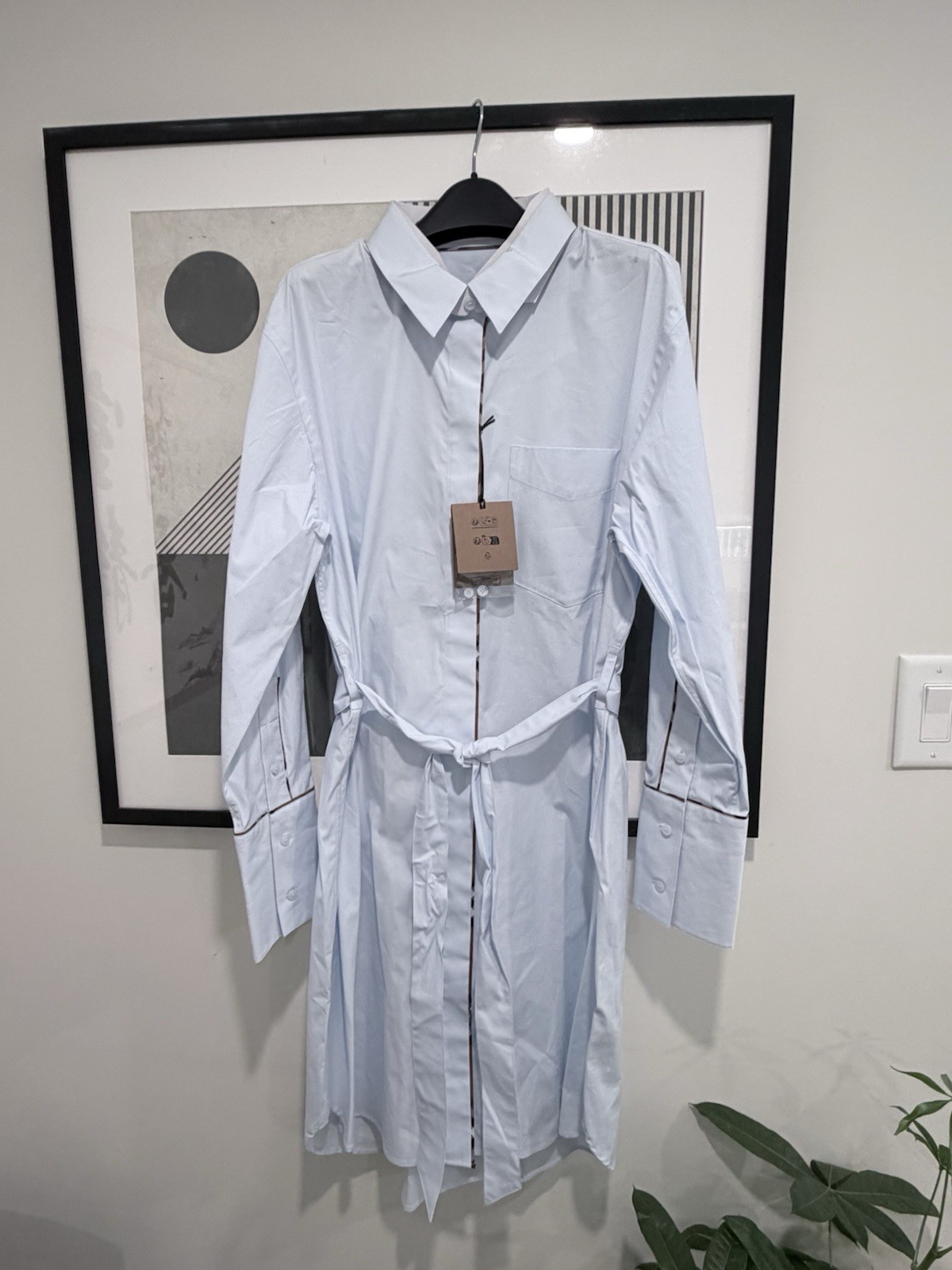 Burberry Ivery Belted Mid-length Shirt Dress Light Blue Color Size US4/UK6/ EU38