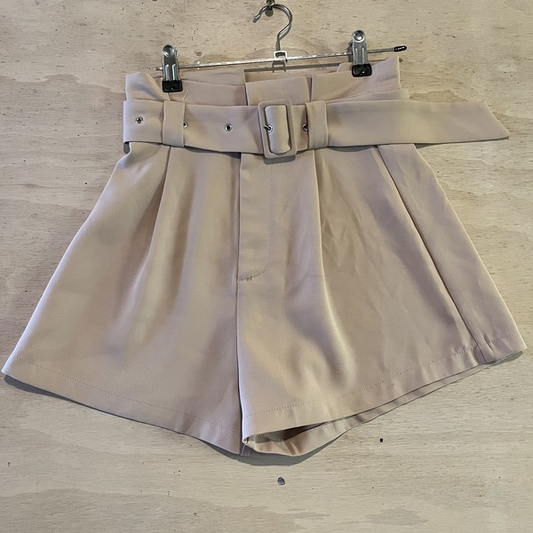 Beige Pleated Formal Dress Shorts with Belt Ladies 6
