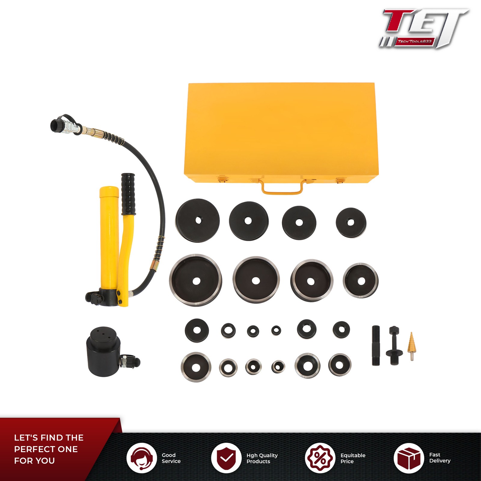 15 Ton 1/2" to 4" Hydraulic Knockout Punch Driver Tool Kit with 10 Dies