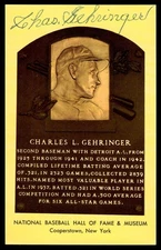Charlie Chas Gehringer Signed HOF Yellow Plaque Postcard Auto *AD350