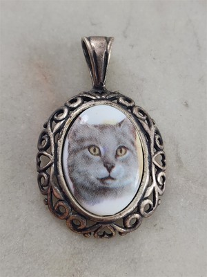 Jezlaine Vintage massiv Sterlingsilber grau Katze Portrait Anhänger 3,5 Gramm