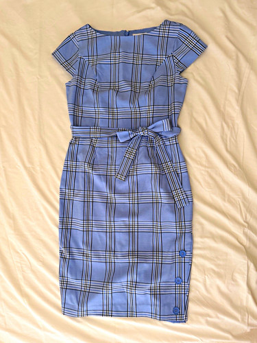 New York & Company Sheath Dress | 2 | Light Blue Plaid | Work Dress