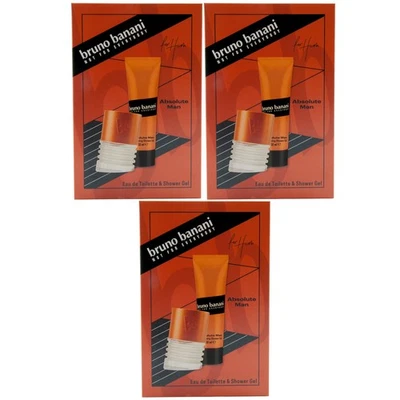 Bruno Banani Absolute Man Geschenkset 3 Set`s = 3 x 30ml EdT + 3 x 50ml Duschgel - Bild 1 von 2