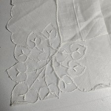 Vintage Handkerchief White Linen Austria Embroidered Floral Lace Trim Wedding