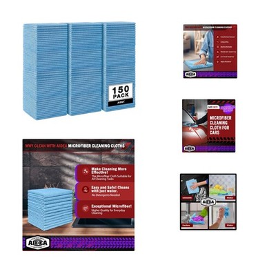 150PK  Blue Microfiber Cleaning Cloths - Super Absorbent & Lint-Free