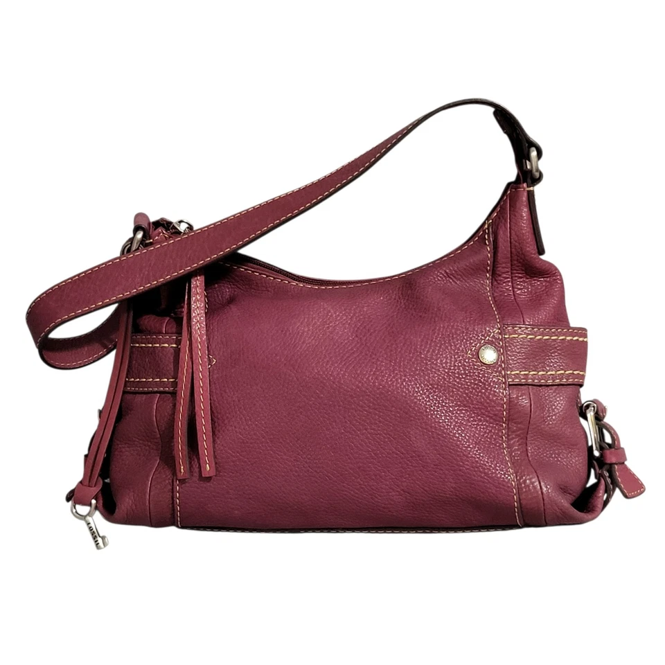 Винтажный Fossil Hobo наплечная сумка сумочка фиолетовый шагреневой кожи ключ подвеска ZB2126 - Изображение 3 из 4