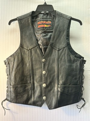 Ultimate Rider Leather Vest Mens 44 With Adjustable Sides Buffalo Nickel Buttons
