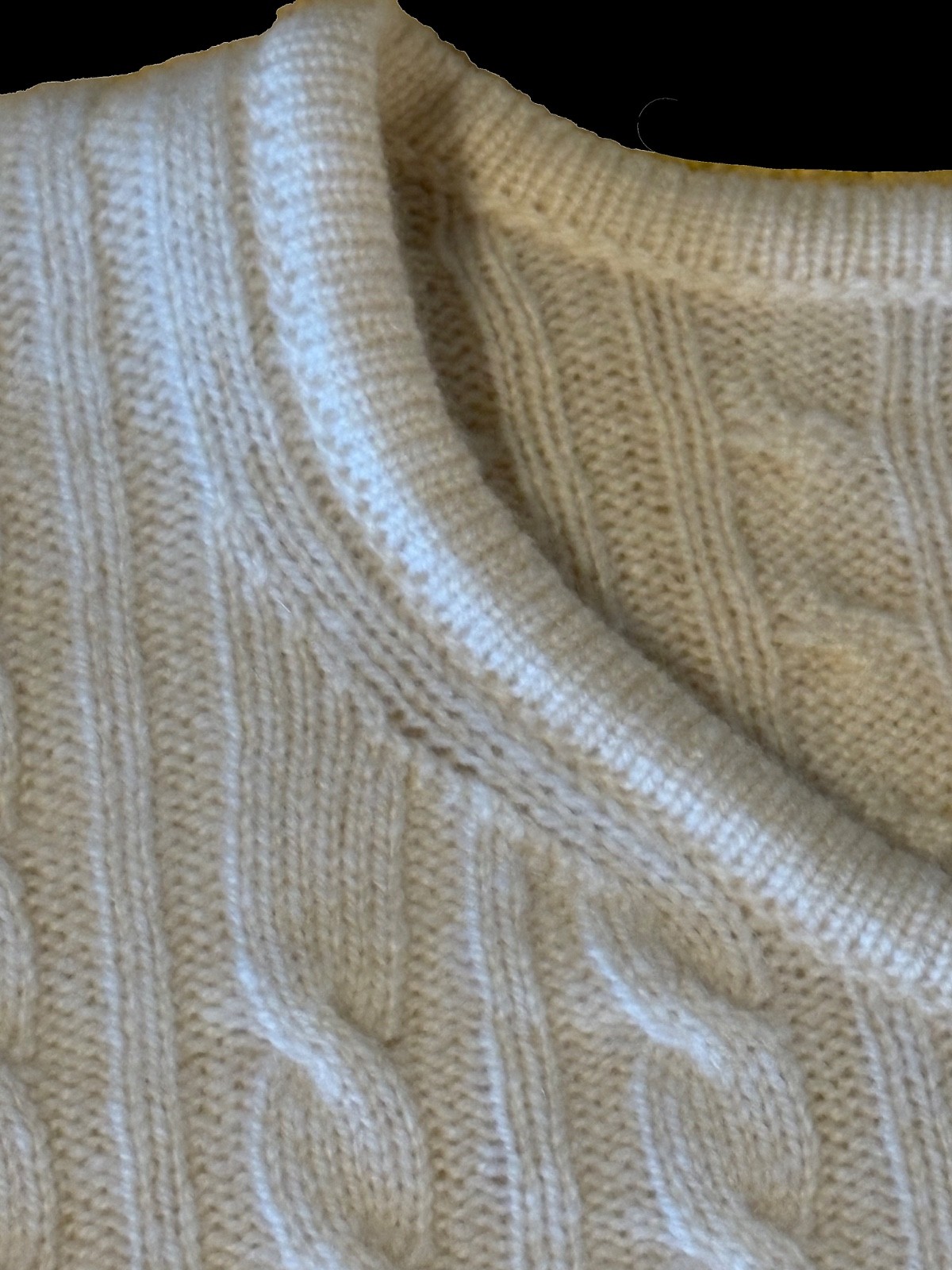 VINTAGE IVORY "JOHNSTONS OF ELGIN" CASHMERE BABY CABLE KNIT CREWNECK SWEATER 3XL image 8