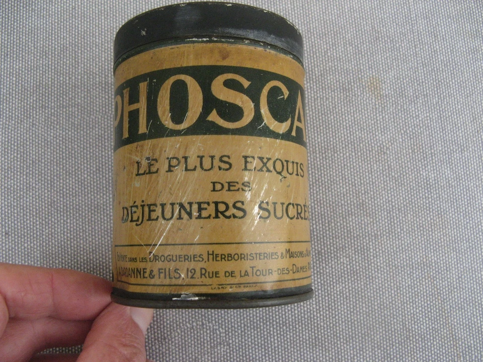 Ancienne petite boîte en tôle lithographiée PHOSCAO 250 gr. - 10 cm - Photo 2/4