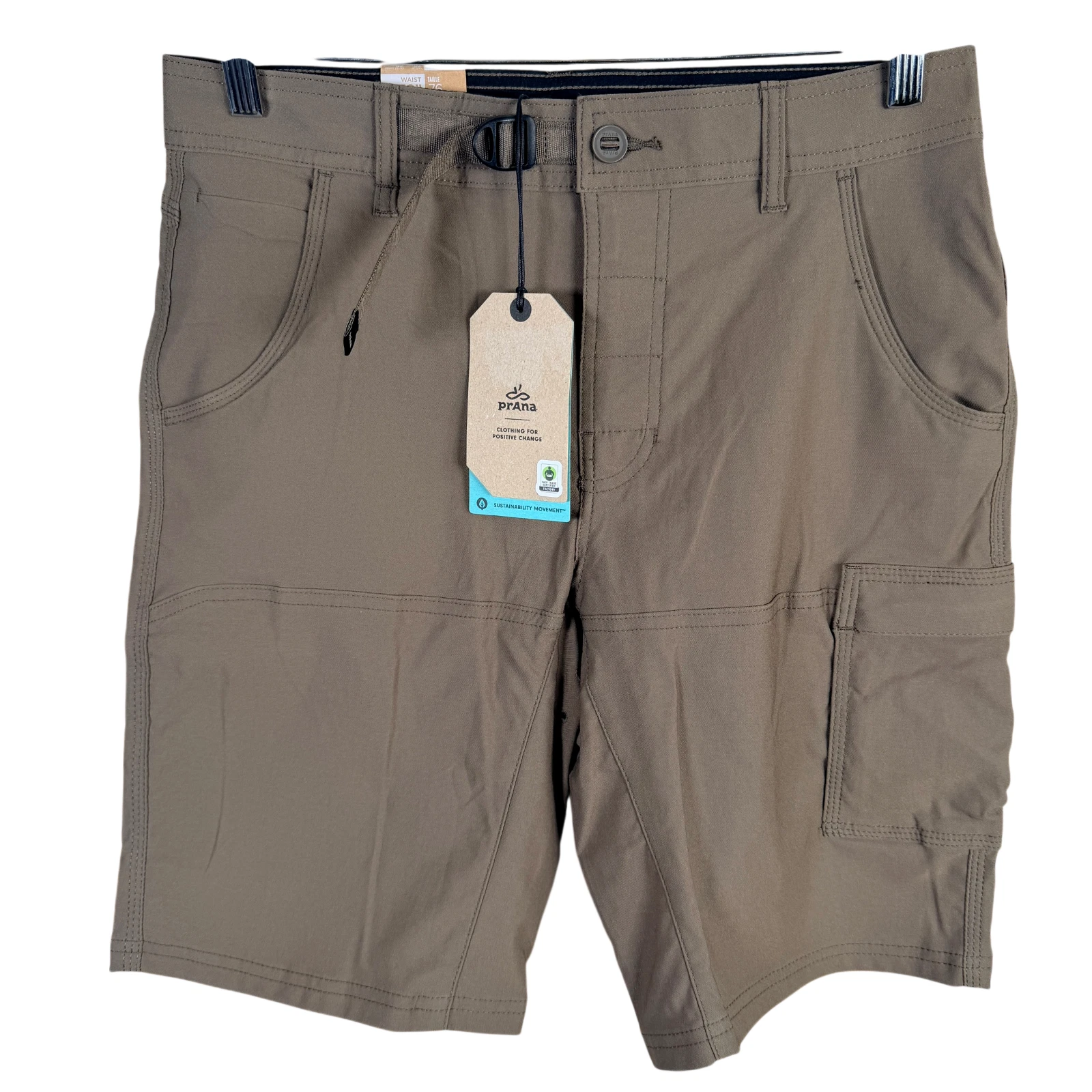 NEW Prana Stretch Zion II Shorts Mud Brown Belted Mens 30x10 Hiking Outdoor $75