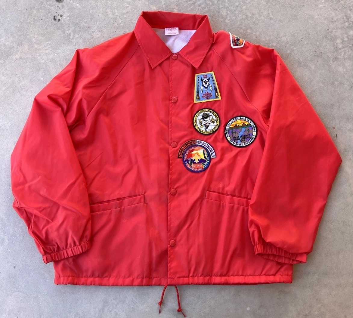 Vintage Boy Scout Jacket Large  Patches Cardinal Tag Scouting Red Scouts 80s 90s