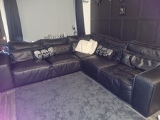 Black Leather Corner Sofa Large Sectional Couch.. Great Condition Hardly Used!