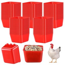 Maxdot 50 Pcs Cage Cups Chicken Feeder 16 oz Hanging Bird Food Water Red