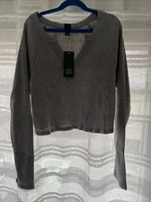 Wild Fable VNeck Thermal Long Sleeve Shirt Womens SMALL NWT (5349) Cropped