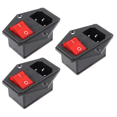 3Pcs AC-14-F16A Switch Power Socket with 10A Fuse - KCD4 Integrated Three in One