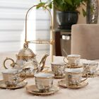 20 pc Tea Set /Tea Pot 6 Cups + Saucers, Rack Coffee Cup Set Gold tone 3 oz Cups