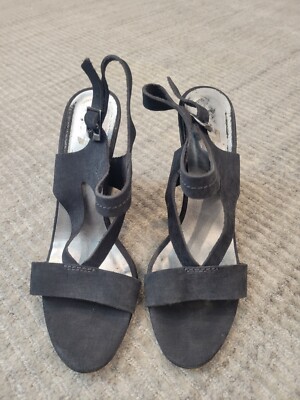 7 For All Mankind grey wedges size 7.5/ suede shoe with woven heel