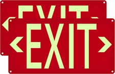 (2 Pack) Photoluminescent Exit Sign Red - with Removable Directional Arrows, wit