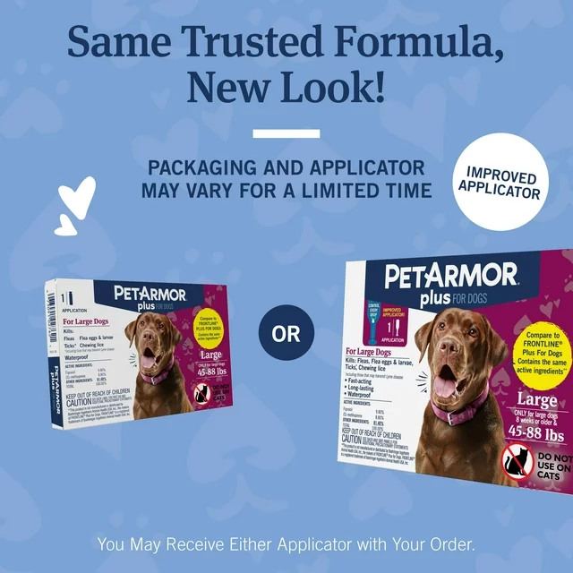PETARMOR Plus for Large Dogs 4588 lbs, Flea & Tick Prevention, 1Month