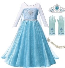 Elsa Frozen Princess Queen Dress Up Set Girls Costume Gloves Hair  More 