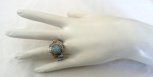SARDA BLUE CHALCEDONY TOPAZ GEMSTONE ORNATE FILIGREE STERLING SILVER RING SZ 8.5