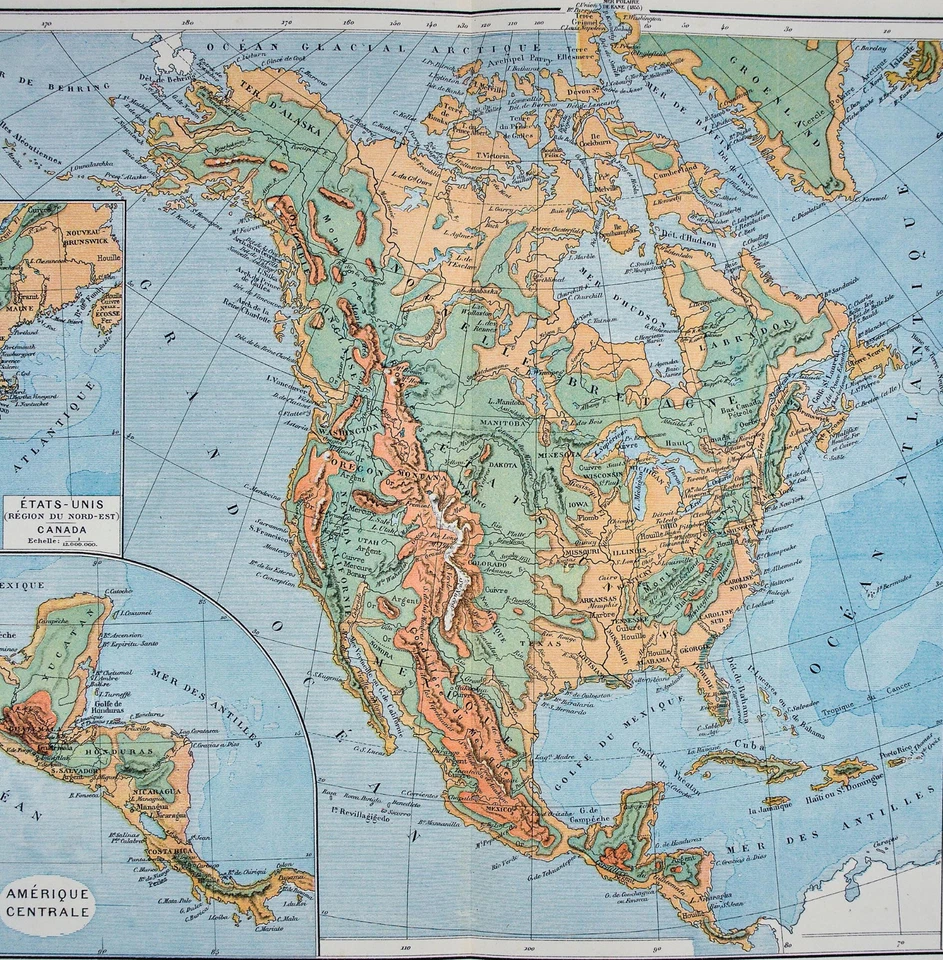 1885 Drioux 地图 - 北美物理 - 美国加拿大墨西哥山脉 — 第 2/2 张图片