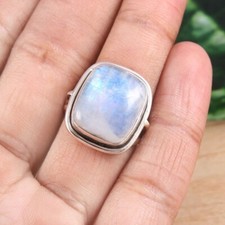 Solid 925 Sterling Silver Natural Moonstone Ring Gemstone Jewelry For Her J 18