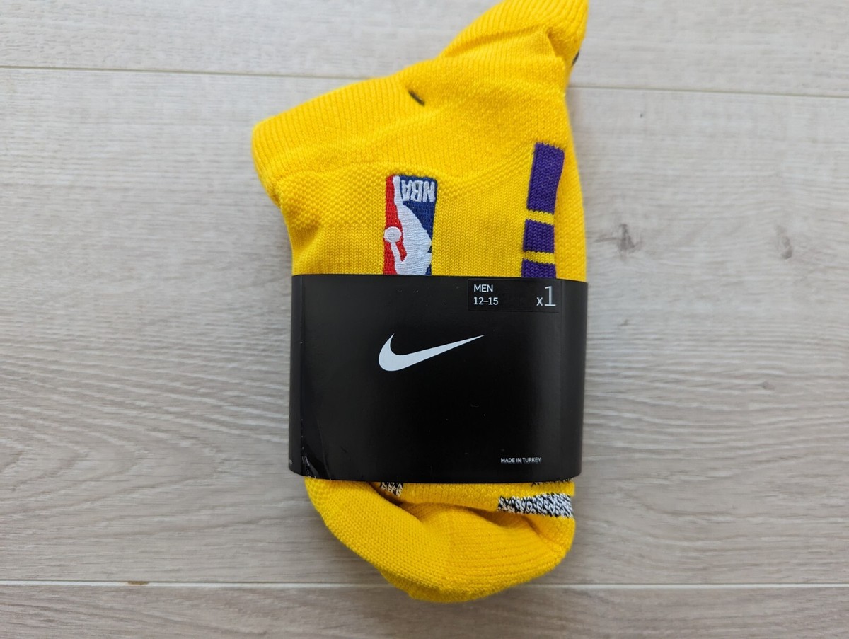 NWT NIKE ELITE NBA TEAM ISSUED ANKLE SOCKS LAKERS YELLOW PURPLE sz XL  lebron AD